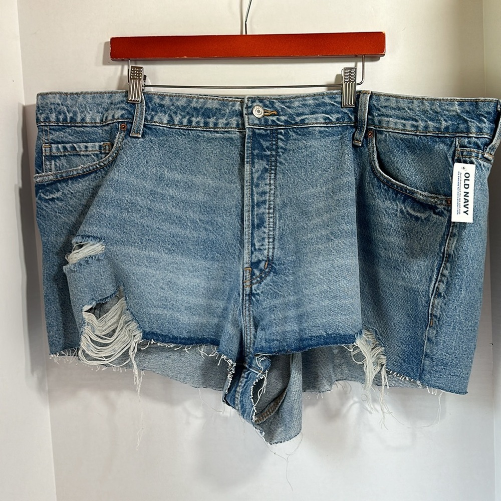 Old navy og straight high rise shorts button fly size 24 distressed denim